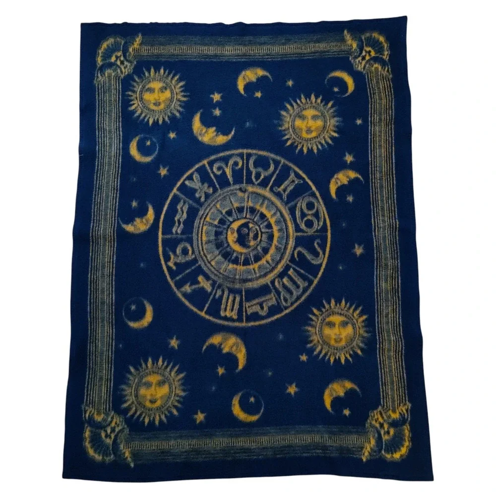 Vintage Celestial Blanket Sun Moon Reversible Zodiac Astrology Whimsigoth Goth